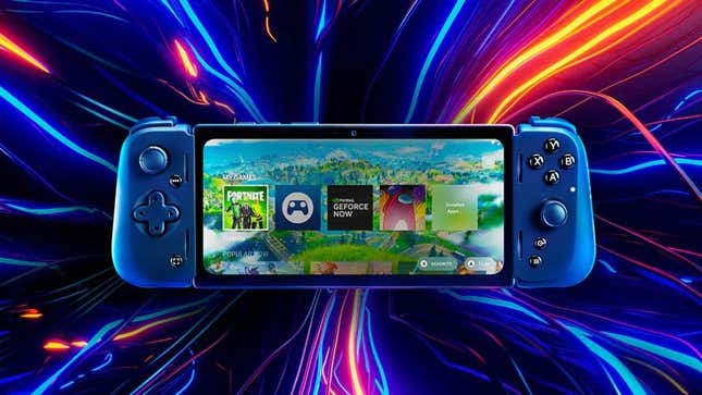 A Razer Kishi V2 Pro is displayed in front of neon wires.