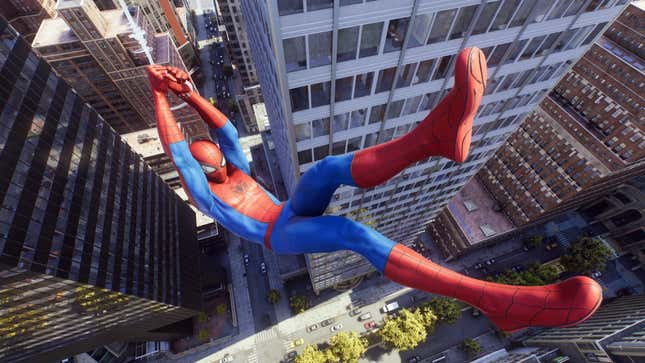 A Spider-Man 2 screenshot shows Peter Parker wearing his Classic suit.